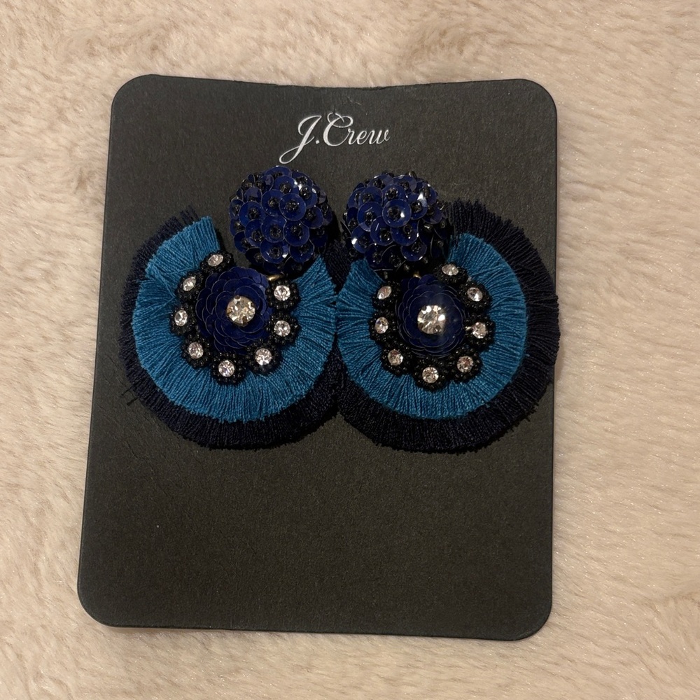 J. Crew Blue and Black Circular Earrings